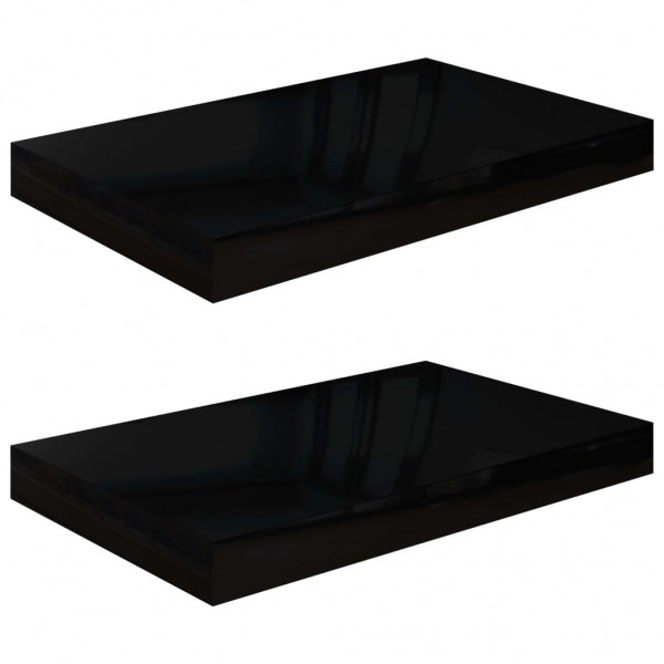 Estante flotante de pared 2 uds MDF negro brillo 40x23x3.8 cm M 2