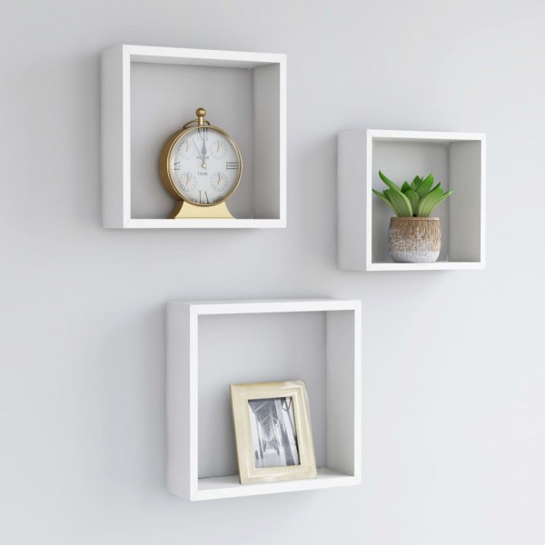 Estantes cubo de pared 3 unidades MDF blanco D