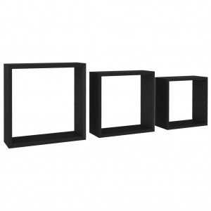 Prateleiras de parede em forma de cubo 3 pcs MDF preto H