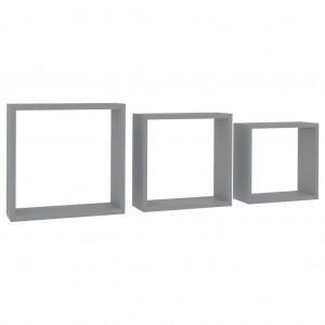 Prateleiras de parede em forma de cubo 3 pcs MDF cinzento H