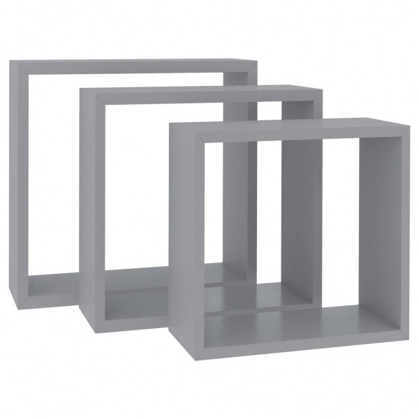 Estantes cubo de pared 3 unidades MDF gris M 3