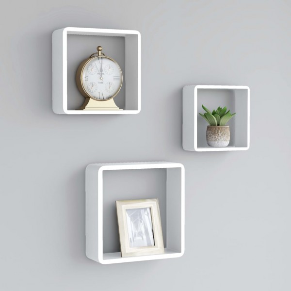 Estantes cubo de pared 3 unidades MDF blanco D