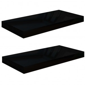 Estante flotante de pared 2 uds MDF negro brillo 50x23x3.8 cm H