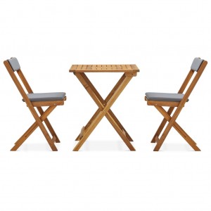3 pcs conjunto bistrô dobrável c/ almofadões em acácia maciça H