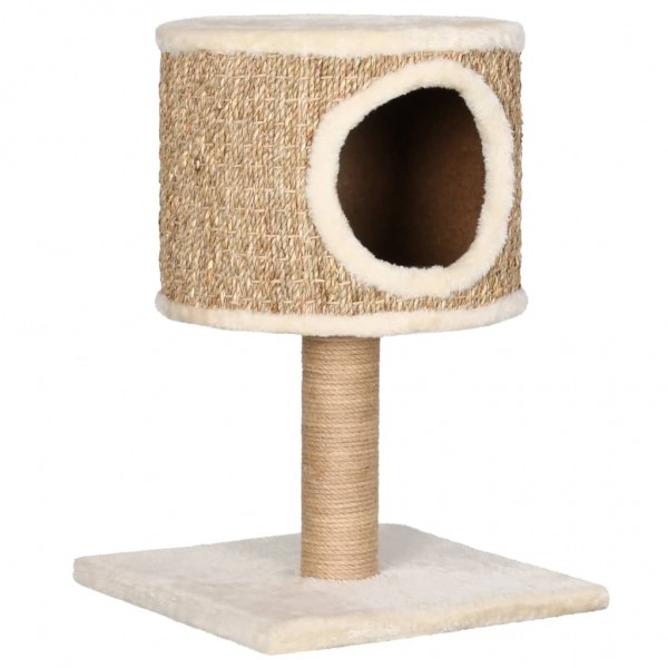 Árbol para gatos con casa y poste rascador 52 cm hierba marina D