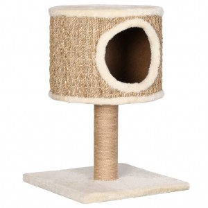 Árbol para gatos con casa y poste rascador 52 cm hierba marina H