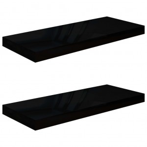 Prateleiras de parede suspensas 2 pcs 60x23.5x3.8 cm MDF preto H