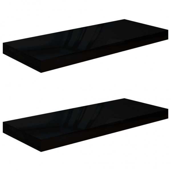 Estante flotante de pared 2 uds MDF negro brillo 60x23.5x3.8 cm M 2