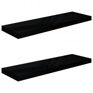 Estante flotante de pared 2 uds MDF negro brillo 80x23.5x3.8 cm H