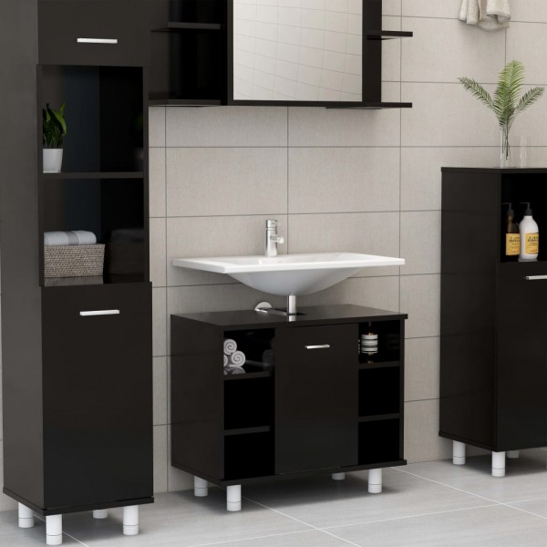 Armario de baño madera contrachapada negro 60x32x53.5 cm M 3