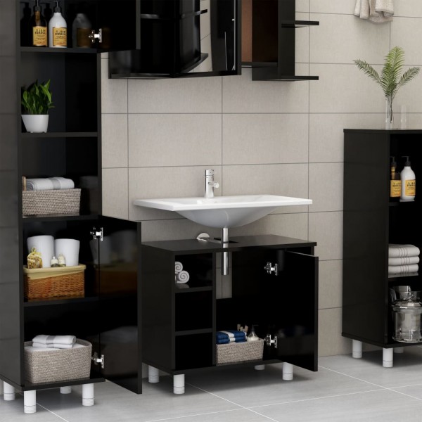 Armario de baño madera contrachapada negro 60x32x53.5 cm M 4