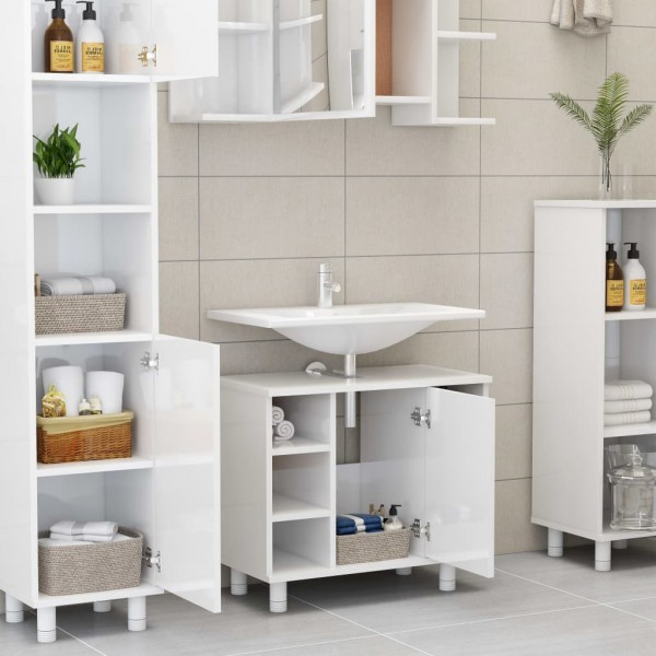 Armario de baño madera contrachapada blanco brillo 60x32x53.5cm M 5