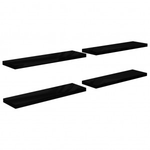 Prateleiras de parede suspensas 4 pcs 90x23.5x3.8cm MDF preto H