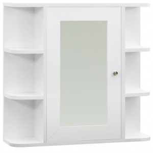 Armario de baño con espejo blanco 66x17x63 cm MDF H