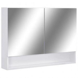 Armario de espejo de baño con LED MDF blanco 80x15x60 cm H