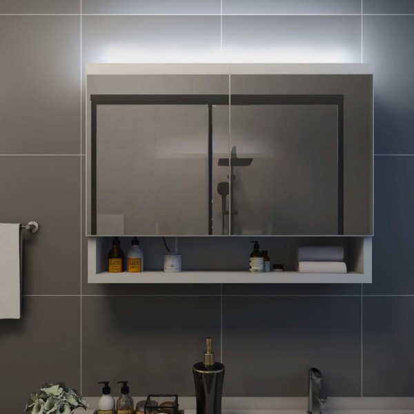Armario de espejo de baño con LED MDF blanco 80x15x60 cm M 3