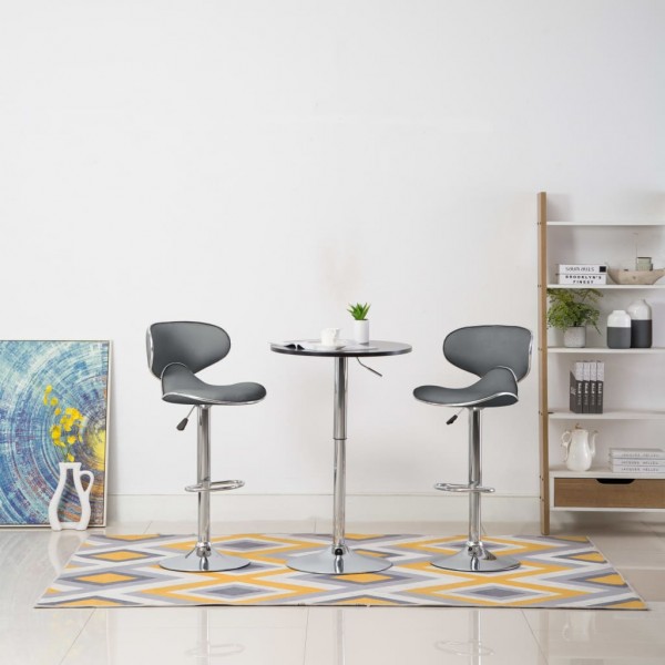 323648  Bar Stools 2 pcs Grey Faux Leather D