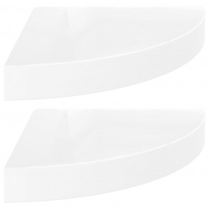 Prateleiras canto suspensas 2 pcs 25x25x3.8cm MDF branco brilh. H