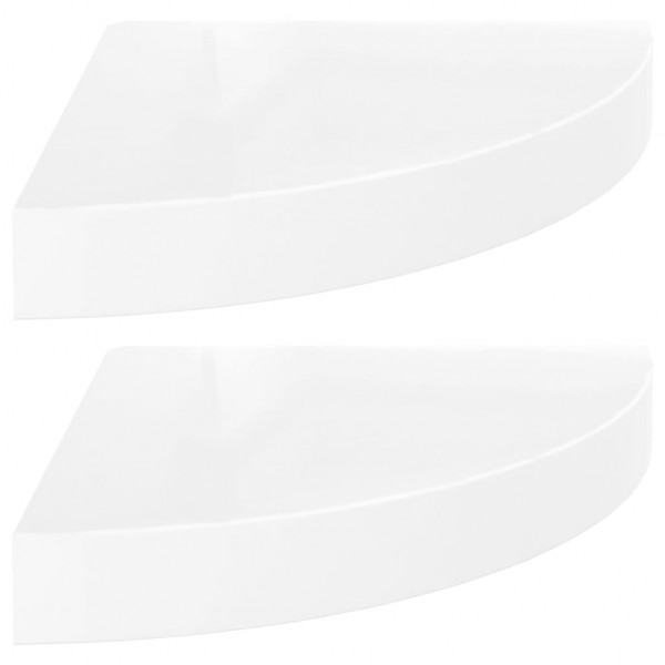 Prateleiras canto suspensas 2 pcs 25x25x3.8cm MDF branco brilh. M 2