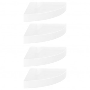 Prateleiras canto suspensas 4 pcs 25x25x3.8cm MDF branco brilh. H