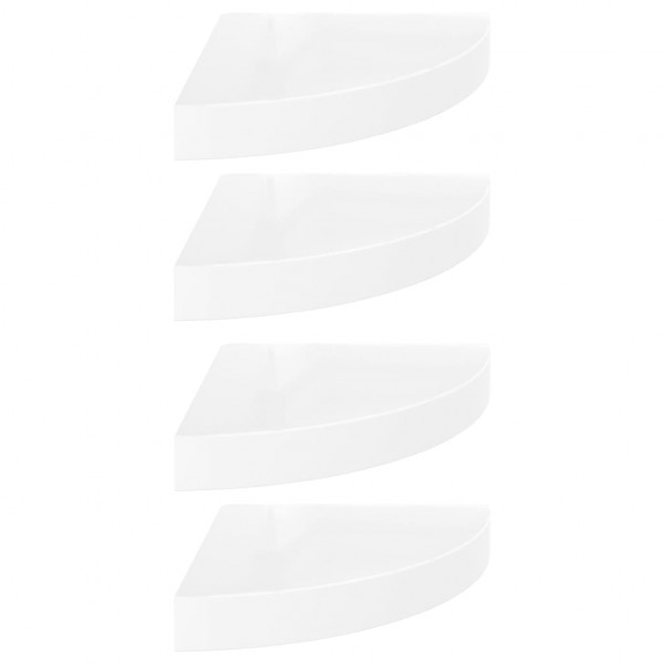 Prateleiras canto suspensas 4 pcs 25x25x3.8cm MDF branco brilh. M 2