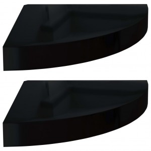 Estantes flotantes esquina 2 uds MDF negro brillo 25x25x3.8 cm H