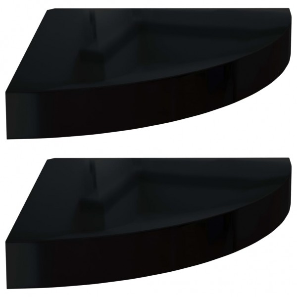Prateleiras canto suspensas 2 pcs 25x25x3.8cm MDF preto brilh. M 2