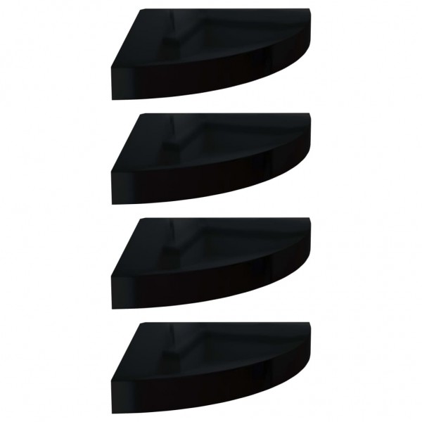 Estantes flotantes esquina 4 uds MDF negro brillo 25x25x3.8 cm M 2