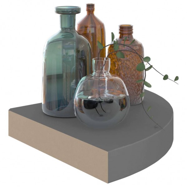 Prateleiras canto suspensas 4 pcs 25x25x3.8cm MDF cinza brilh. M 3