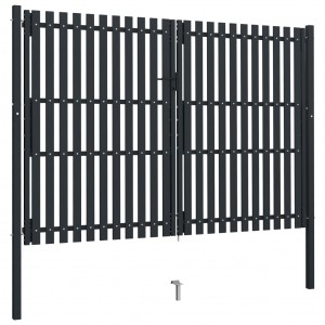 Portão de cerca com porta dupla 306x200 cm aço antracite H
