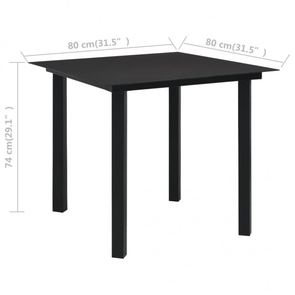 Mesa de comedor de jardín acero y vidrio negra 80x80x74 cm M 4