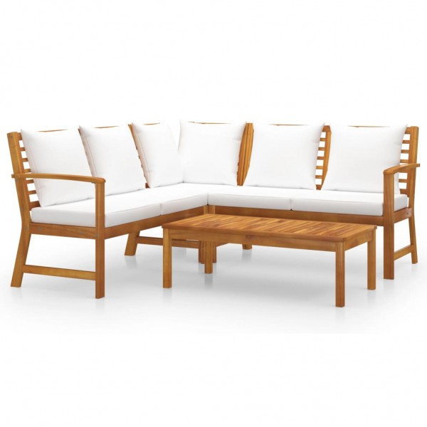 4 pcs conj. lounge jardim c/ almofadões acácia maciça cor creme D