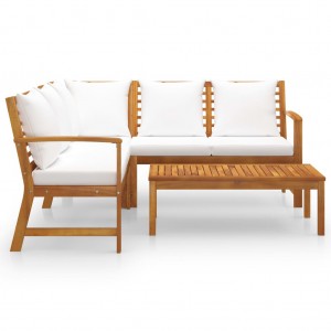 4 pcs conj. lounge jardim c/ almofadões acácia maciça cor creme H