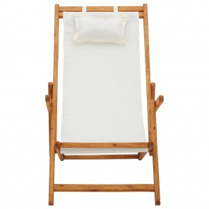 Silla de playa plegable madera maciza de eucalipto y tela crema H