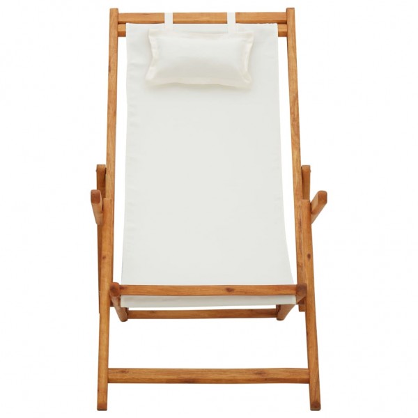 Silla de playa plegable madera maciza de eucalipto y tela crema M 2