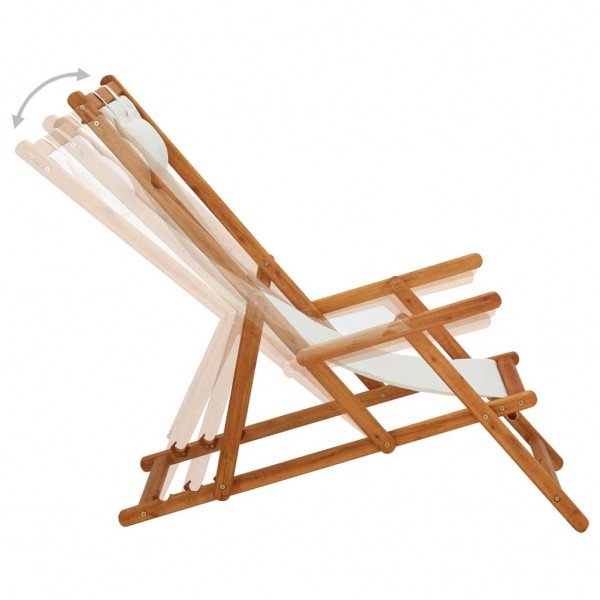 Silla de playa plegable madera maciza de eucalipto y tela crema M 3