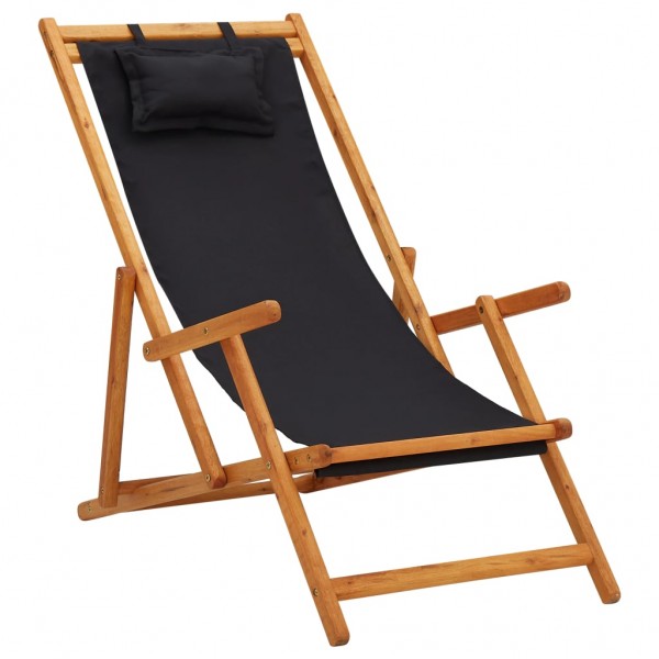 Silla de playa plegable madera maciza de eucalipto y tela negra D