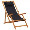 Silla de playa plegable madera maciza de eucalipto y tela negra 1