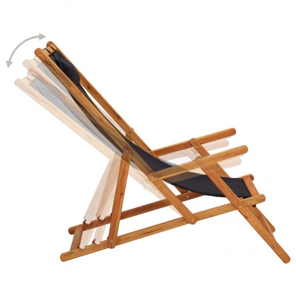 Silla de playa plegable madera maciza de eucalipto y tela negra M 3