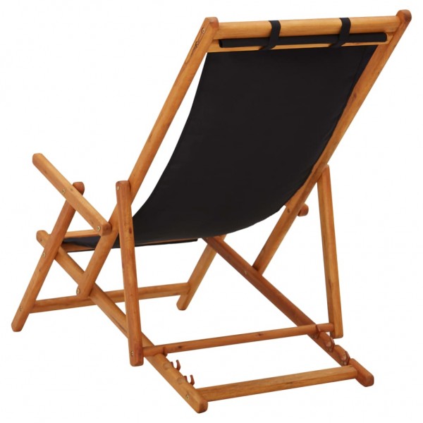 Silla de playa plegable madera maciza de eucalipto y tela negra M 4