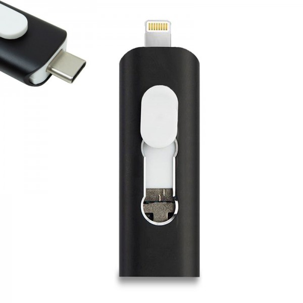 Pen Drive x USB 128 GB COOL (3 en 1) Lightning / Tipo-C / USB Negro D