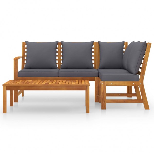 4 pcs conjunto lounge de jardim c/ almofadões acácia maciça M 2