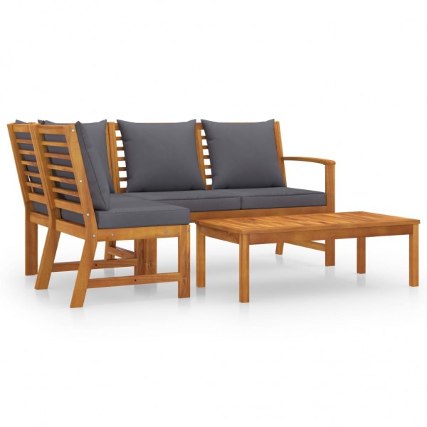 4 pcs conjunto lounge de jardim c/ almofadões acácia maciça D
