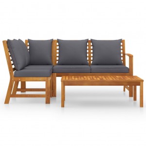 4 pcs conjunto lounge de jardim c/ almofadões acácia maciça H