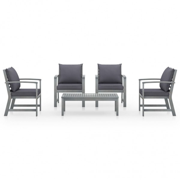 Muebles de jardín 5 pzas cojines gris madera maciza de acacia M 2