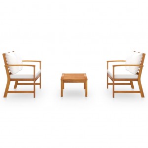 3 pcs conjunto de lounge de jardim com almofadões acácia maciça H