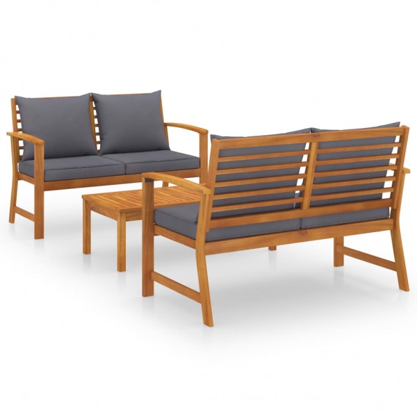 3 pcs conjunto de lounge de jardim com almofadões acácia maciça D
