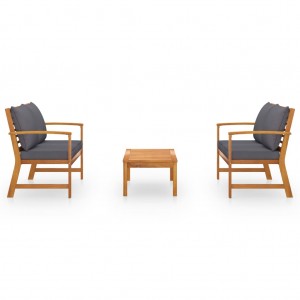 3 pcs conjunto de lounge de jardim com almofadões acácia maciça H