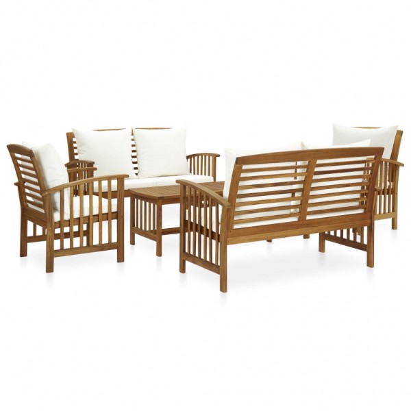 Muebles de jardín 5 piezas con cojines madera maciza de acacia D