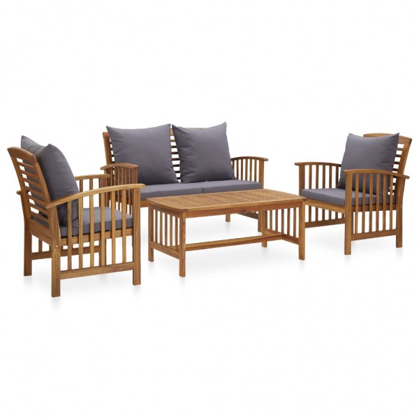4 pcs conj. lounge jardim c/ almofadões madeira acácia maciça D